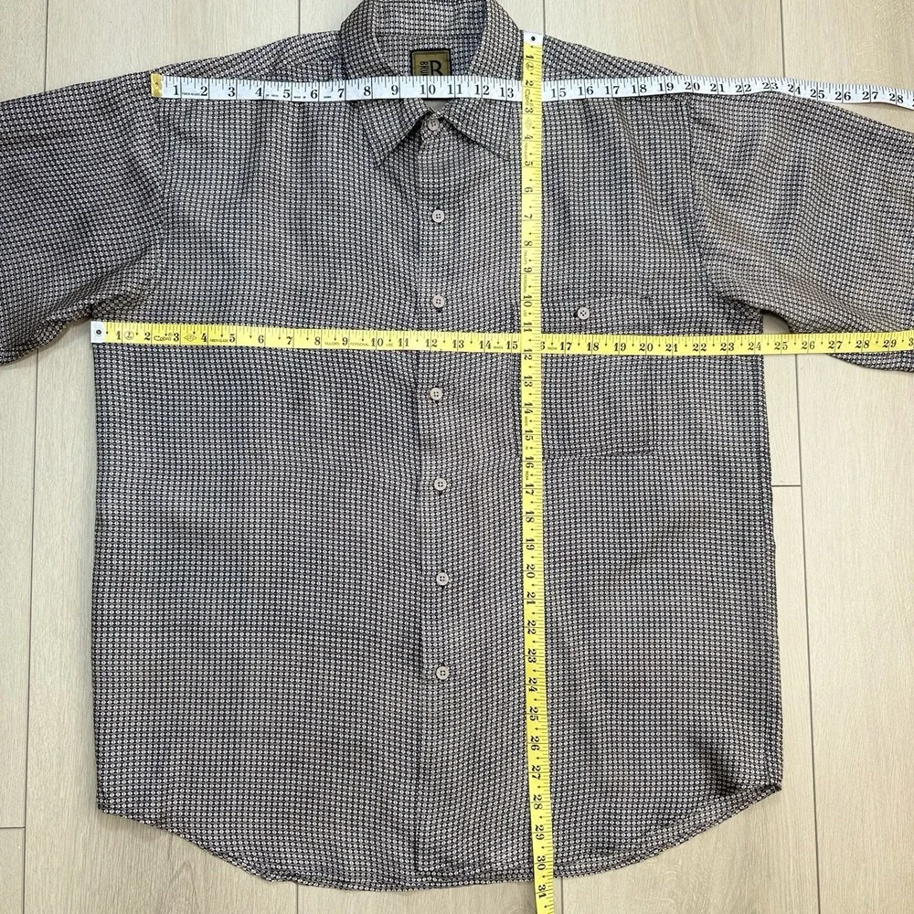 Bruno B 100%‎ Silk Button Up Shirt Mens L Geometric Triangle Print Short Sleeve